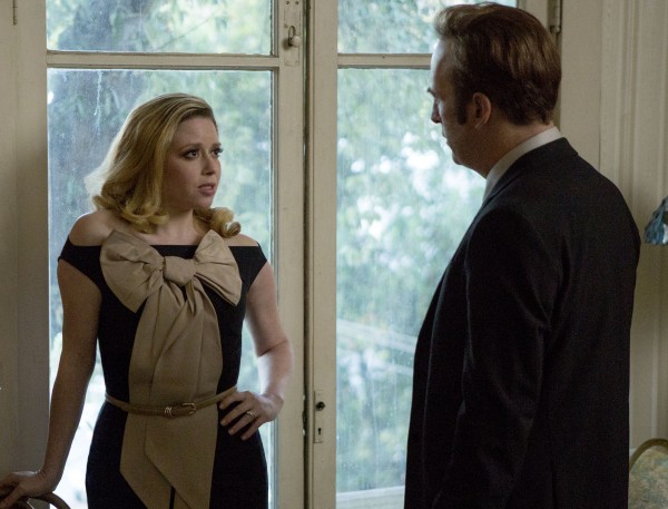 Natasha Lyonne stands in a sultry dress talking to Bob Odenkirk in the movie Girlfriend's Day.