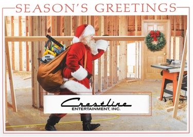 Santa has his tools and is ready to build a house on this construction-oriented holiday card.