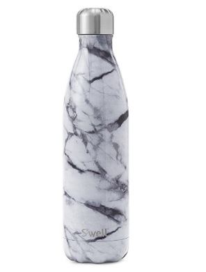 A black and white marble S'well water bottle.