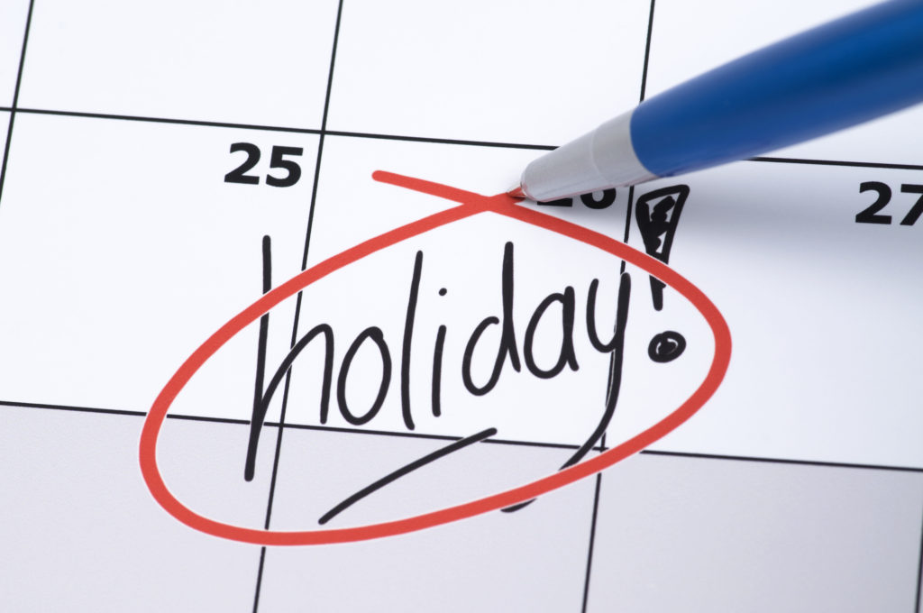 It is finally holiday! Marked and written holiday in a calendar.