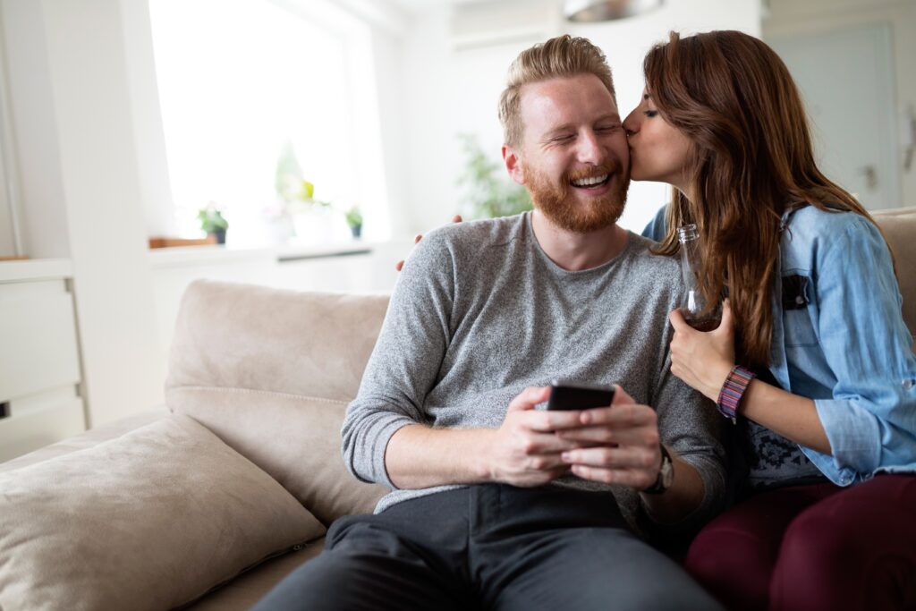 Couple relaxing and spending time together at home