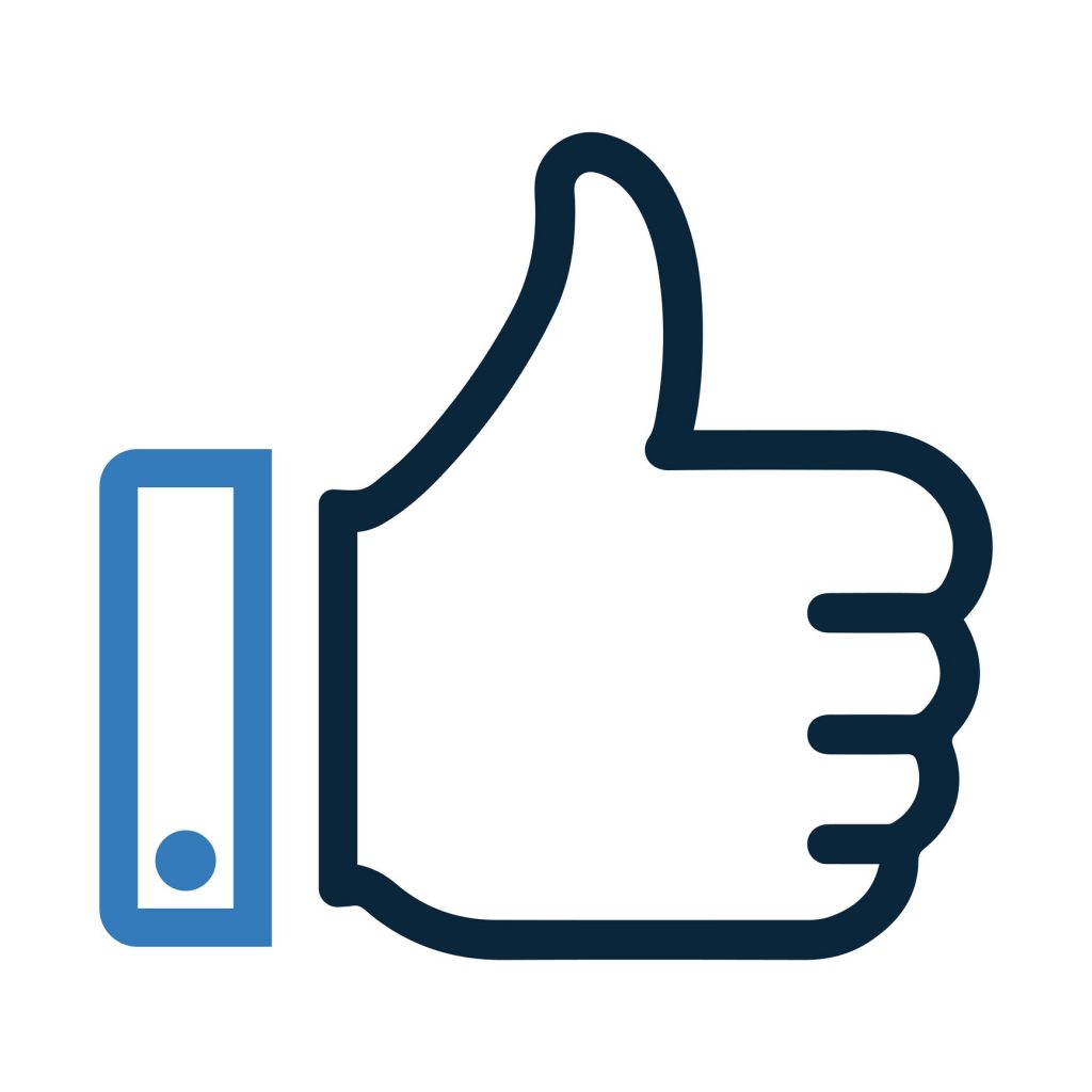 Thumbs up icon in blue and black.