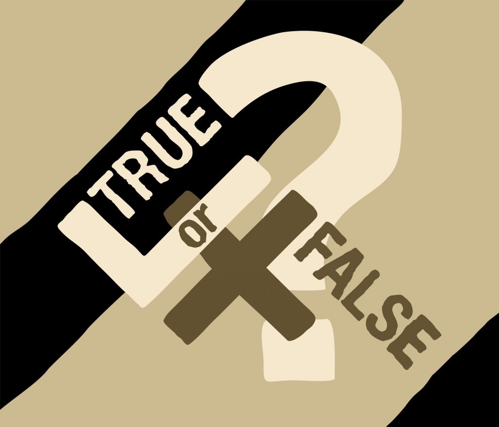 True or False banner - decoration of correct desicion choosing or fake news concept. Vector illustration