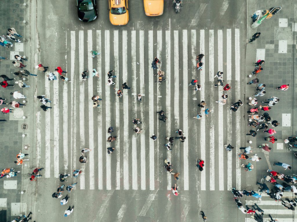 Pedestrians on zebra crossing, New York City