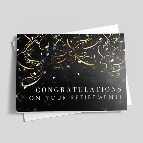 Black and gold retirement card from CaardsDirect.