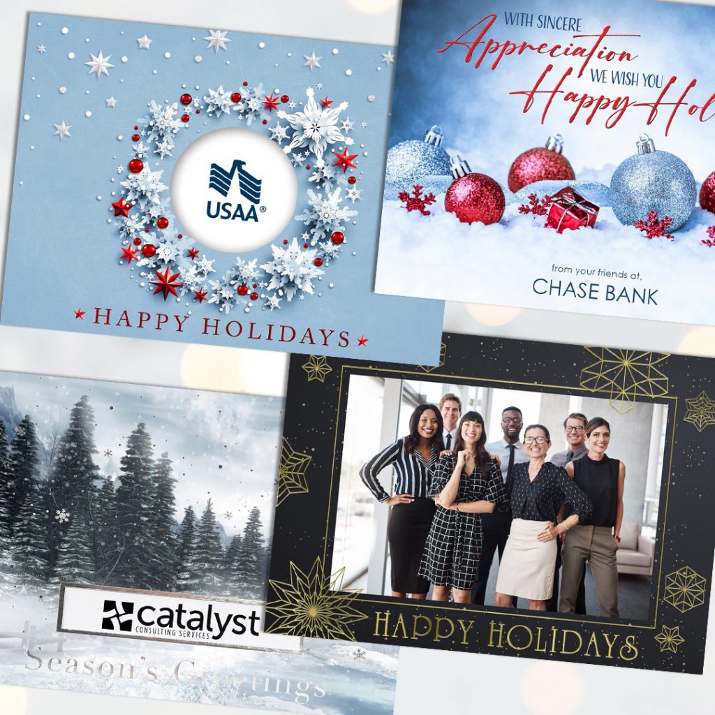 Collage of business greeting cards from CardsDirect.